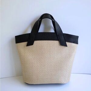 Leather Raffia Tote Bag